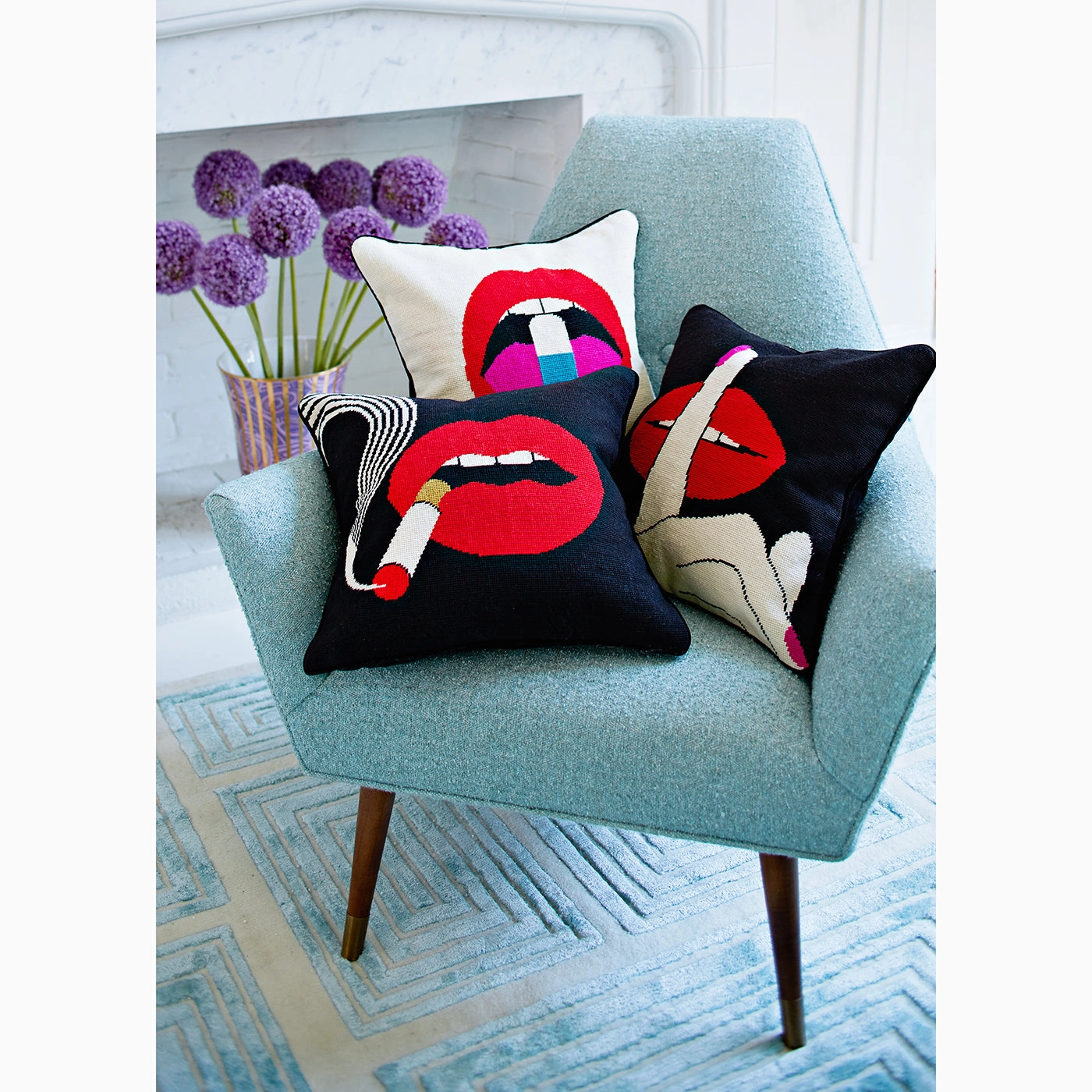 Lips Full Dose Needlepoint Pillow