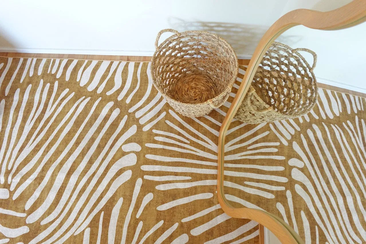 Liya Brown Palm Print Washable Rug