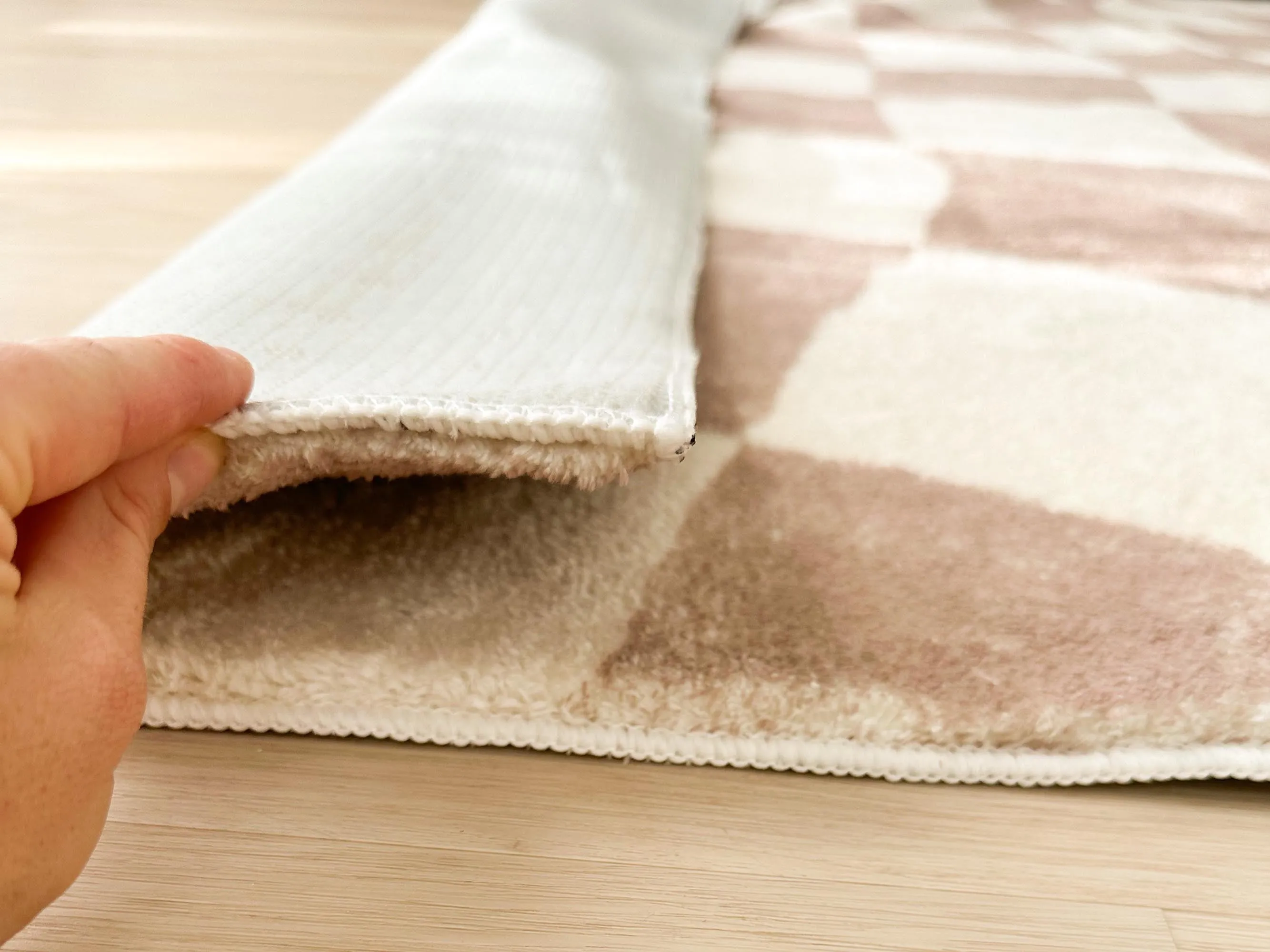 Logan Beige and Ivory Abstract Checkered Washable Rug