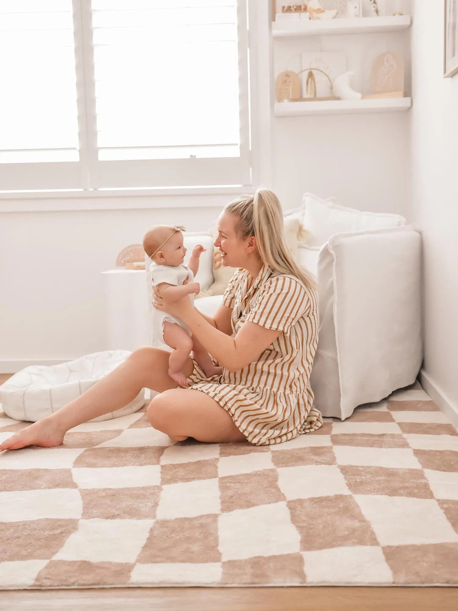 Logan Beige and Ivory Abstract Checkered Washable Rug