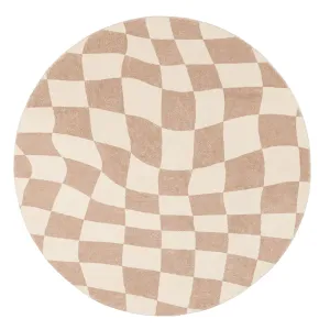 Logan Beige and Ivory Checkered Washable Round Rugmodern color block patchwork rug