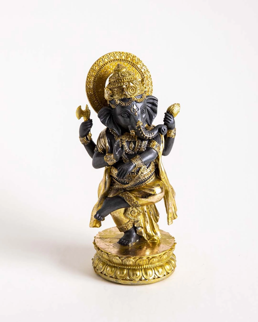 Lord Ganesh Standing on One Leg - Black & Gold