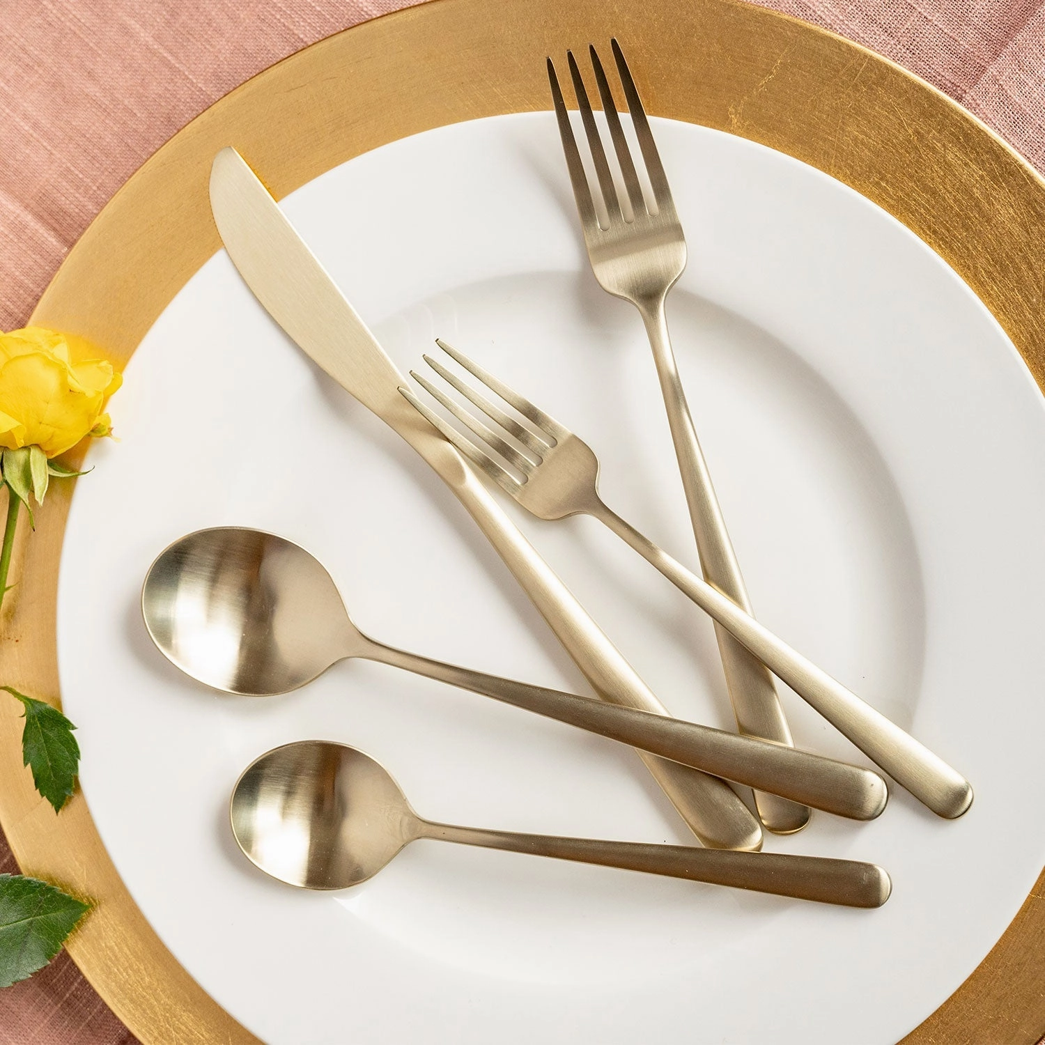 Lorenn Champagne Satin 20 Piece Flatware Set
