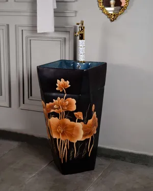Lotus Bloom Ceramic Pedestal Wash Basinbathroom decor,boho bathroom decor,minimalist bathroom decor