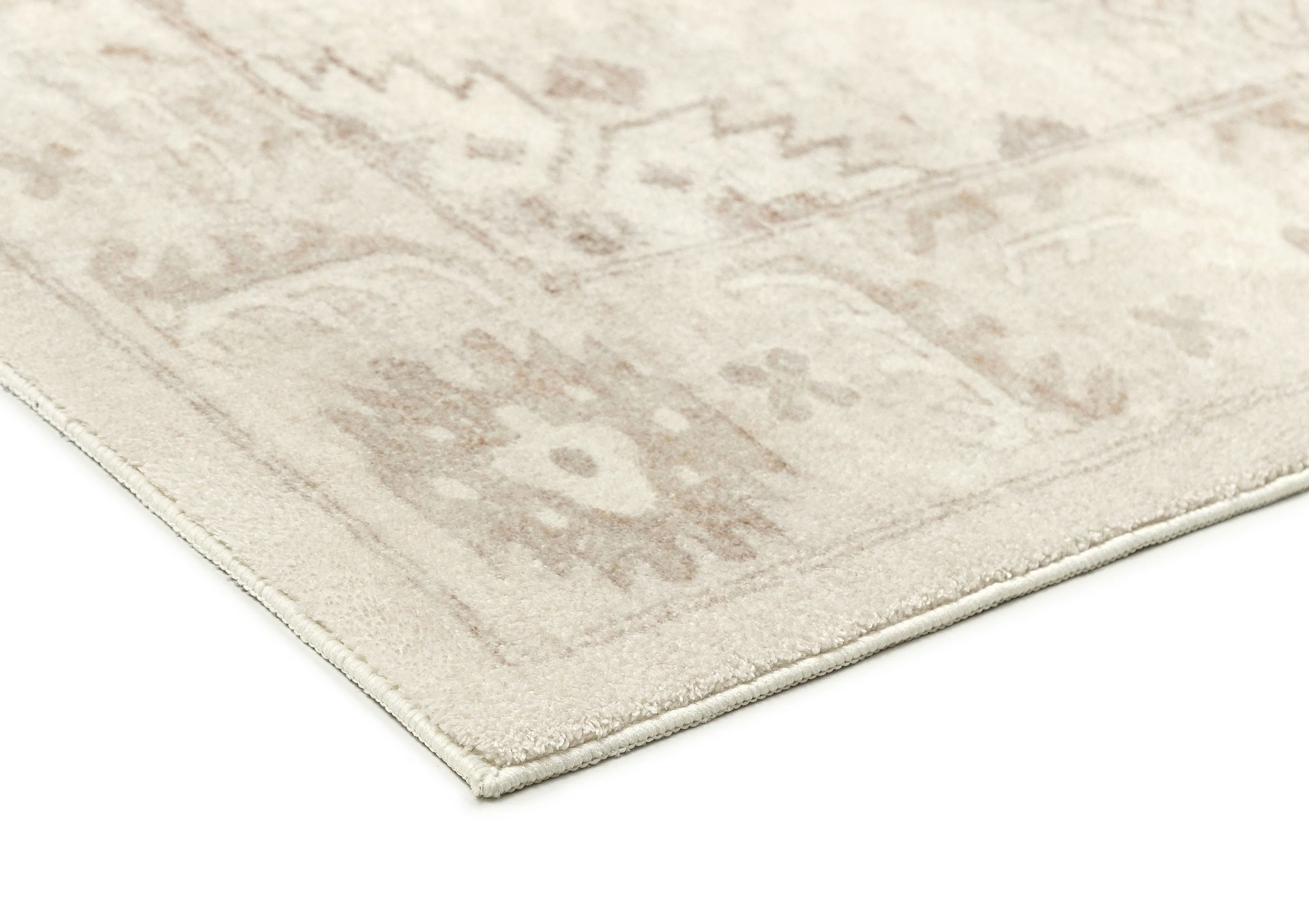 Lucille Cream and Beige Distressed Washable Rug