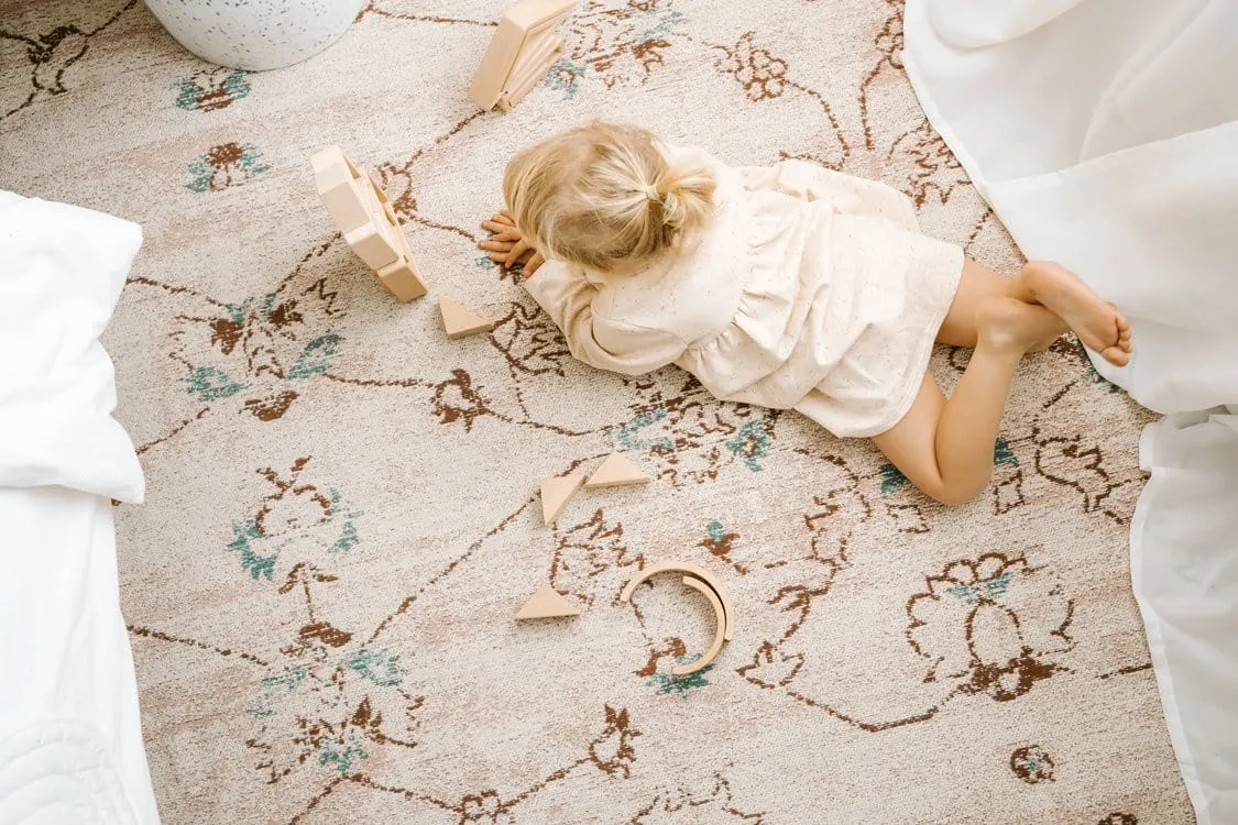 Luna Blue and Pink Floral Rug *NO RETURNS UNLESS FAULTY
