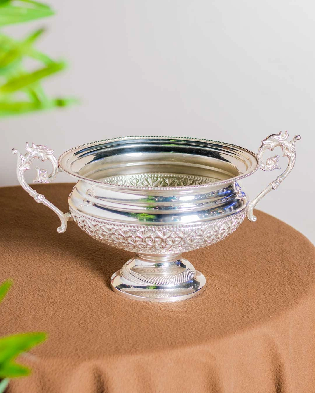 Luxurious Charm Brass Silver Handi - 10"