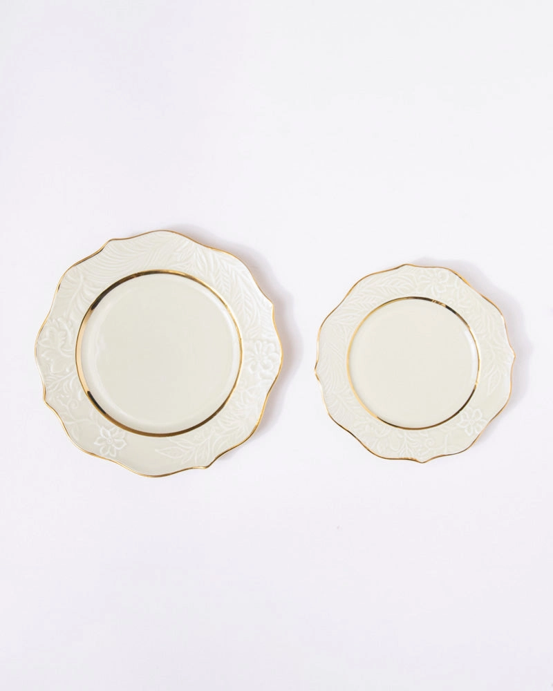 Luxury Floral Embossed Plate - Set Of 7 - Green