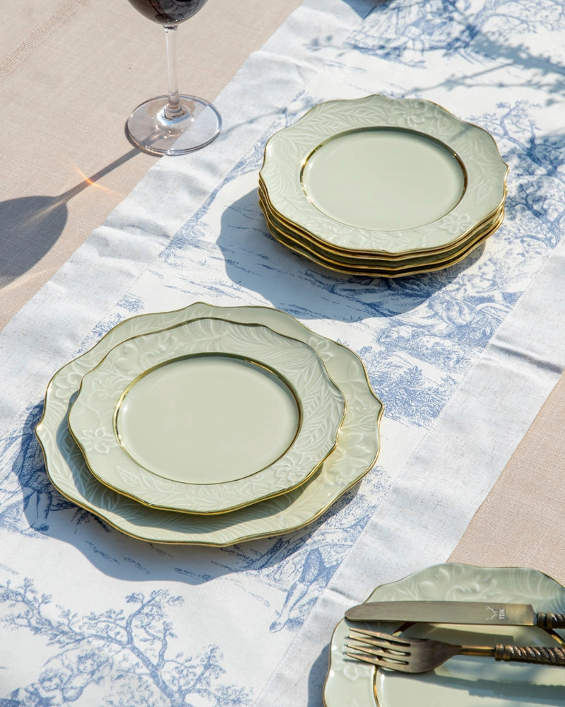 Luxury Floral Embossed Plate - Set Of 7 - Greenmodern kitchen decor ,kitchen dinner set ,dinnerware 