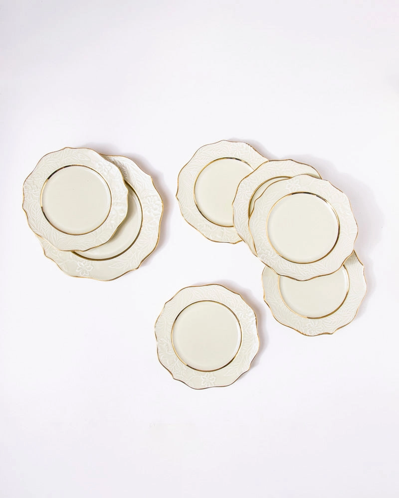 Luxury Floral Embossed Plate - Set Of 7 - Green