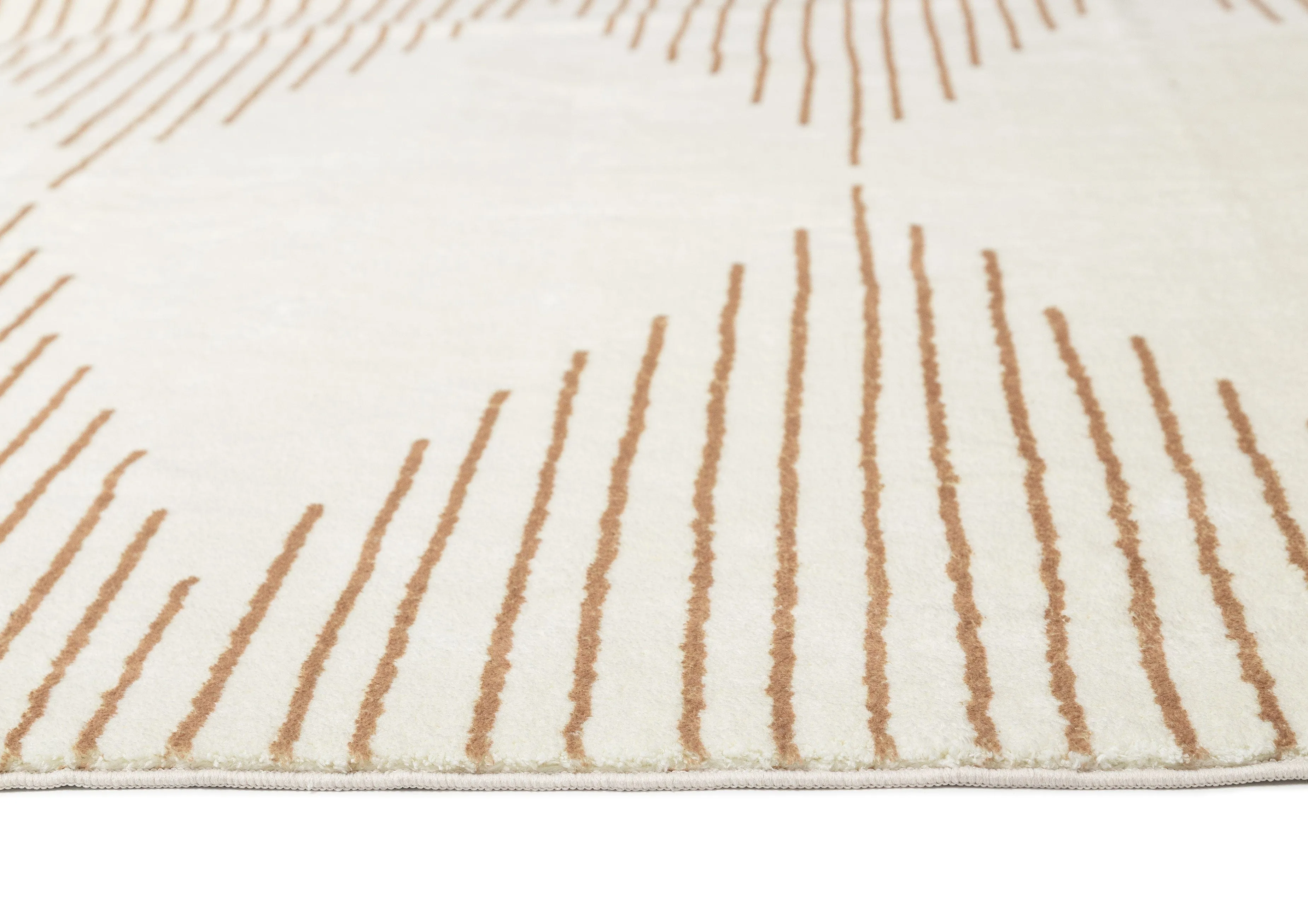 Lyra Ivory and Brown Diamond Stripe Washable Rug