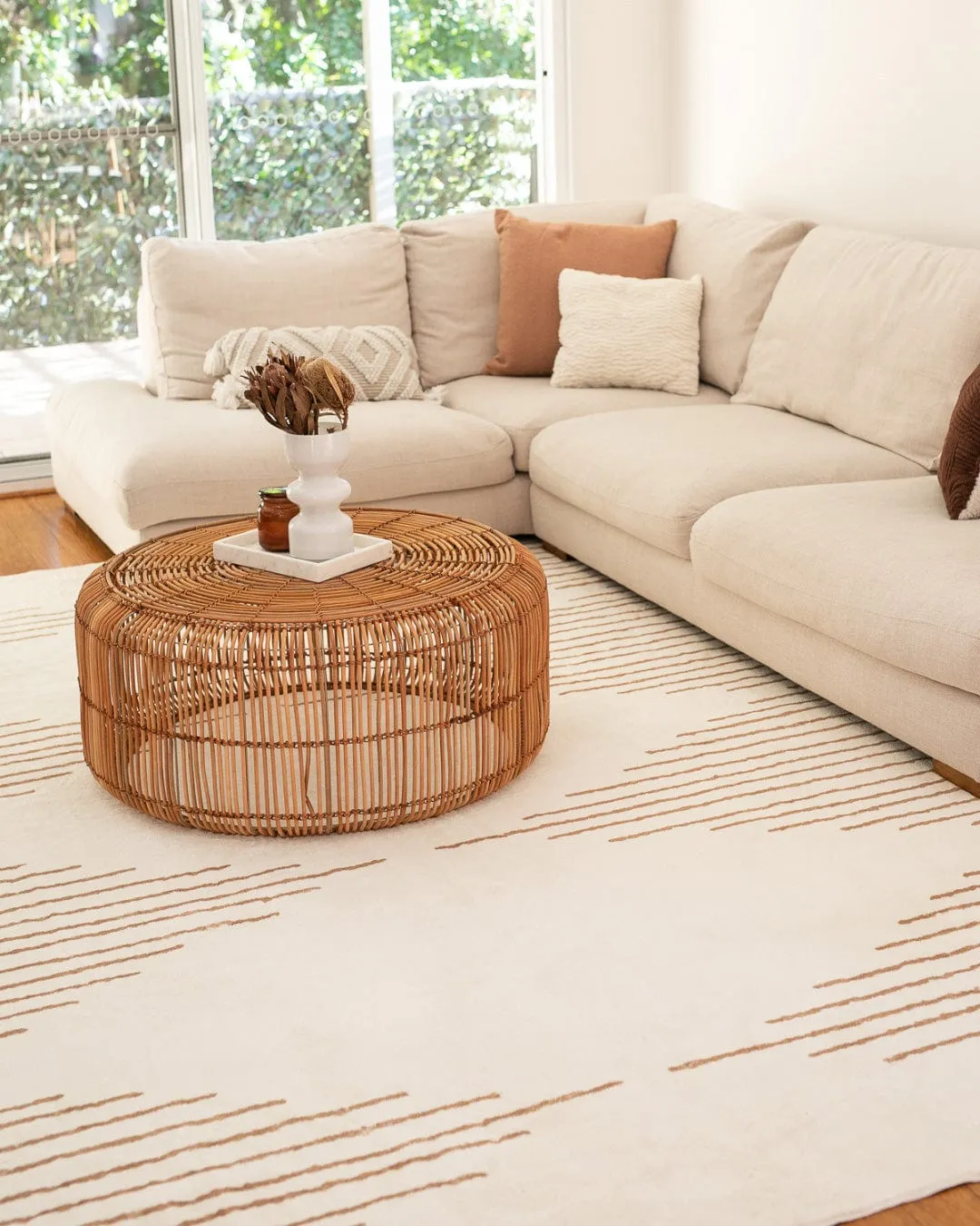 Lyra Ivory and Brown Diamond Stripe Washable Rug