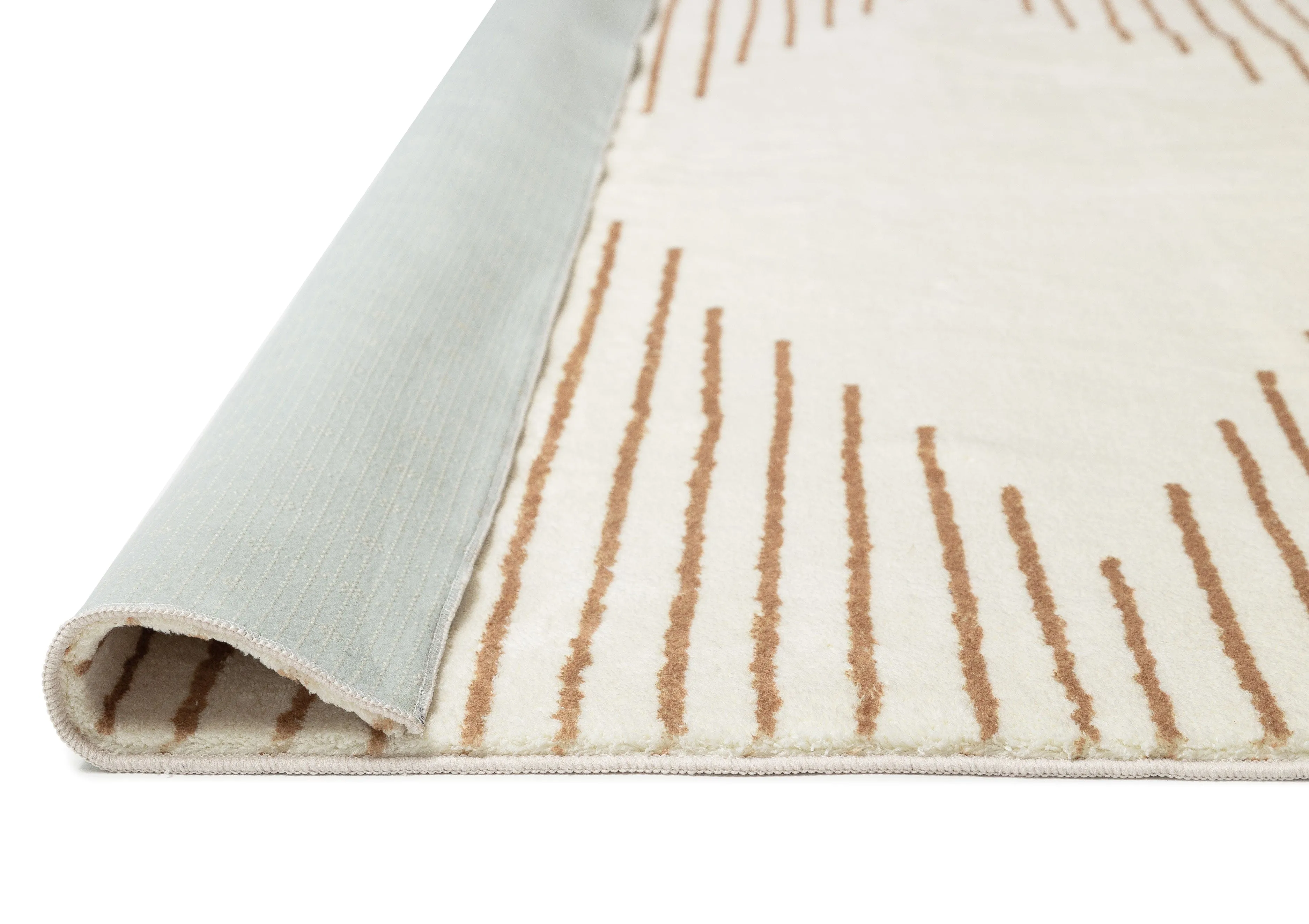 Lyra Ivory and Brown Diamond Stripe Washable Rug