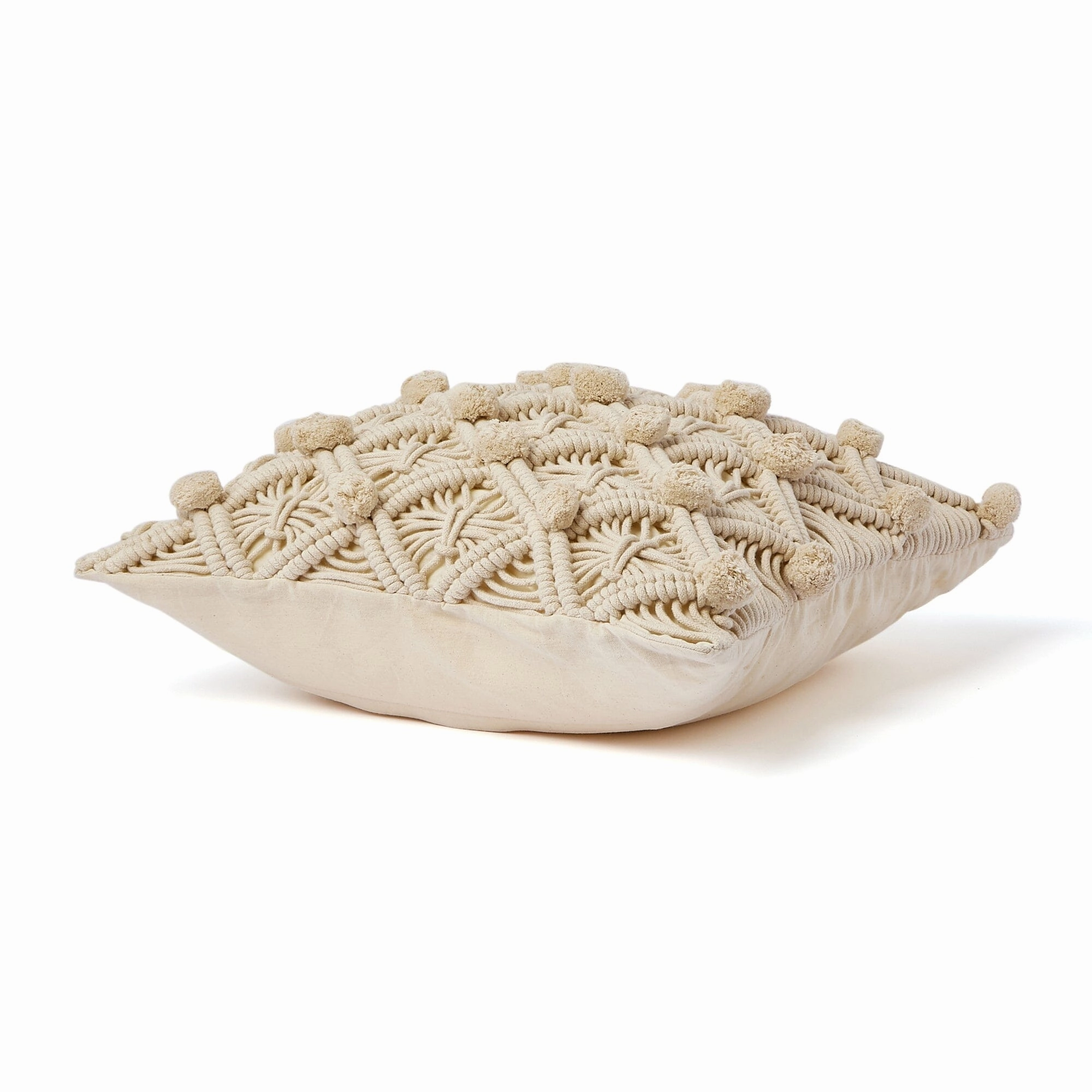 Macrame Pompon Cushion Cover 450 X 450 Natural