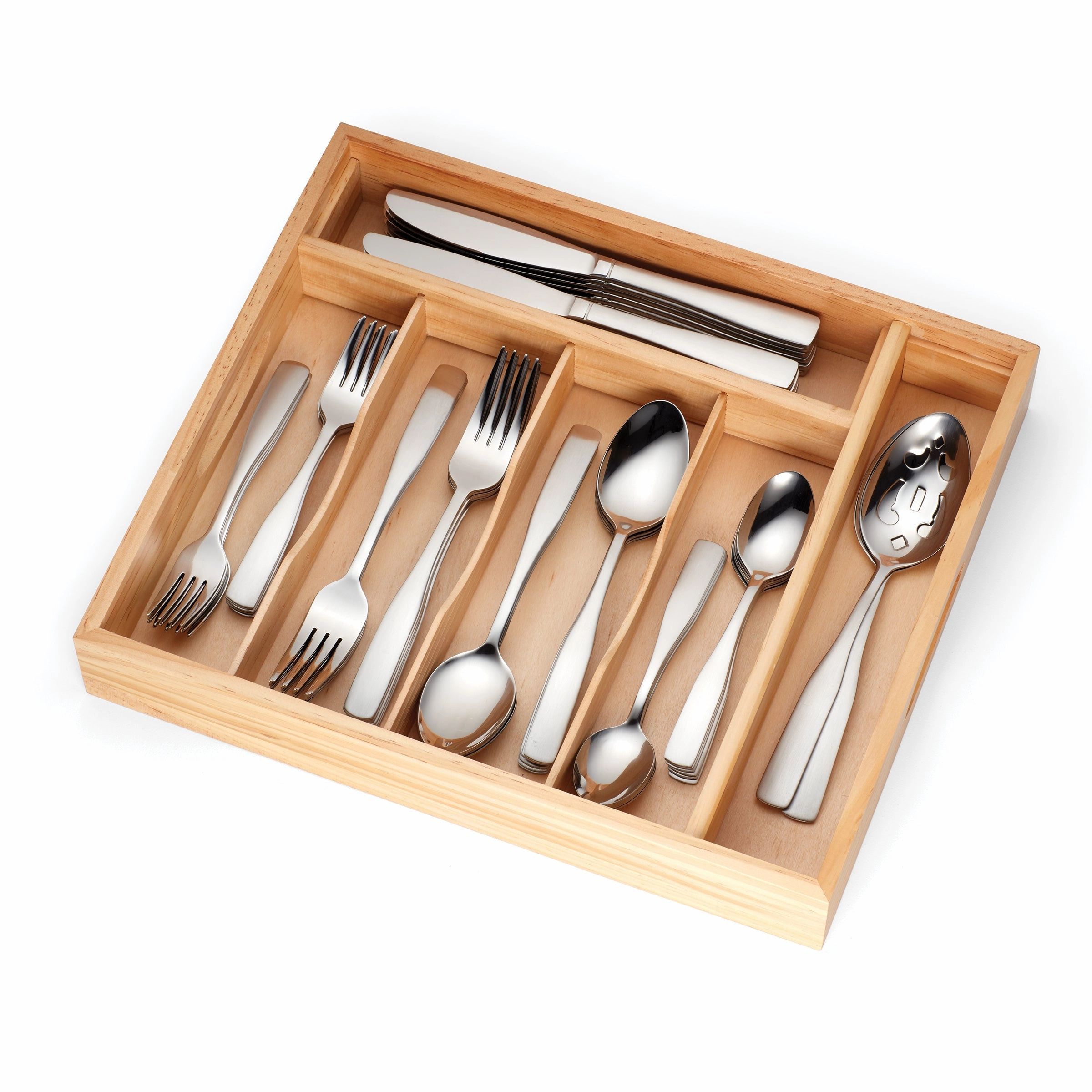 Madison Satin 62 Piece Flatware Set with Wood Tray