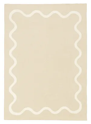 Mahali Beige Ivory Wiggle Bordered Washable Rugmodern color block patchwork rug