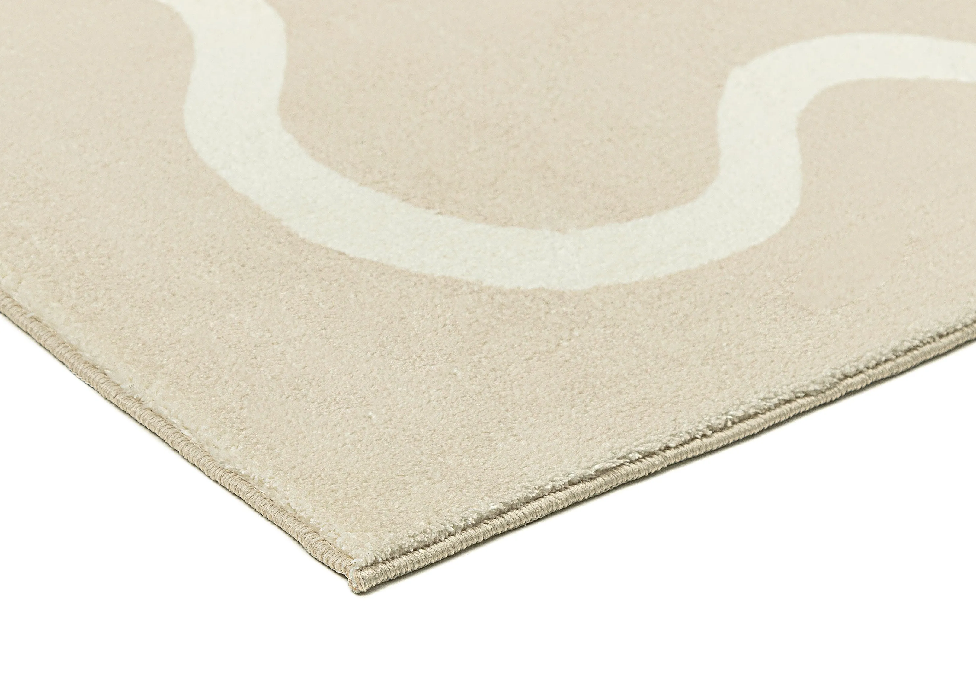 Mahali Beige Ivory Wiggle Bordered Washable Rug