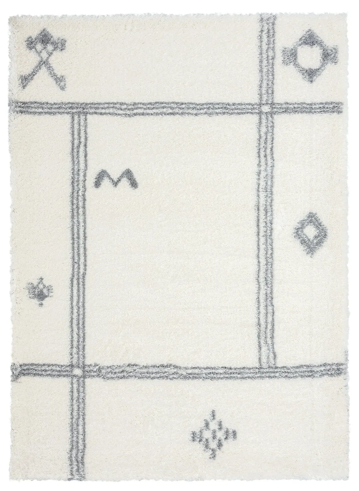 Makara Ivory And Grey Tribal Shag Rug *NO RETURNS UNLESS FAULTYmodern color block patchwork rug