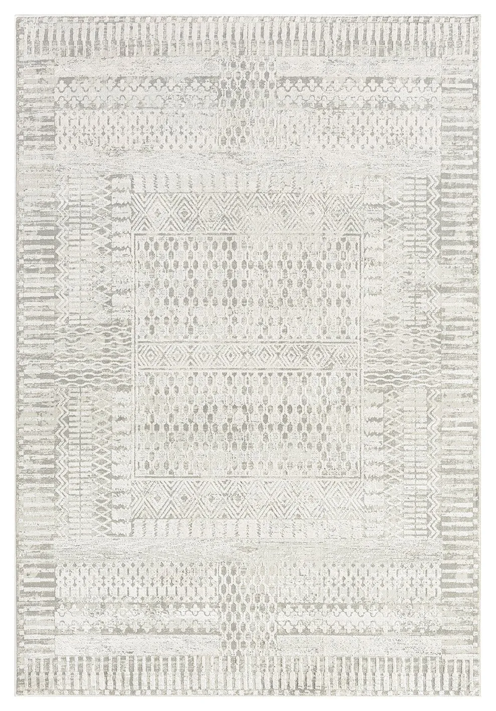 Makeda Ivory and Grey Distressed Tribal Rug *NO RETURNS UNLESS FAULTYmodern color block patchwork rug