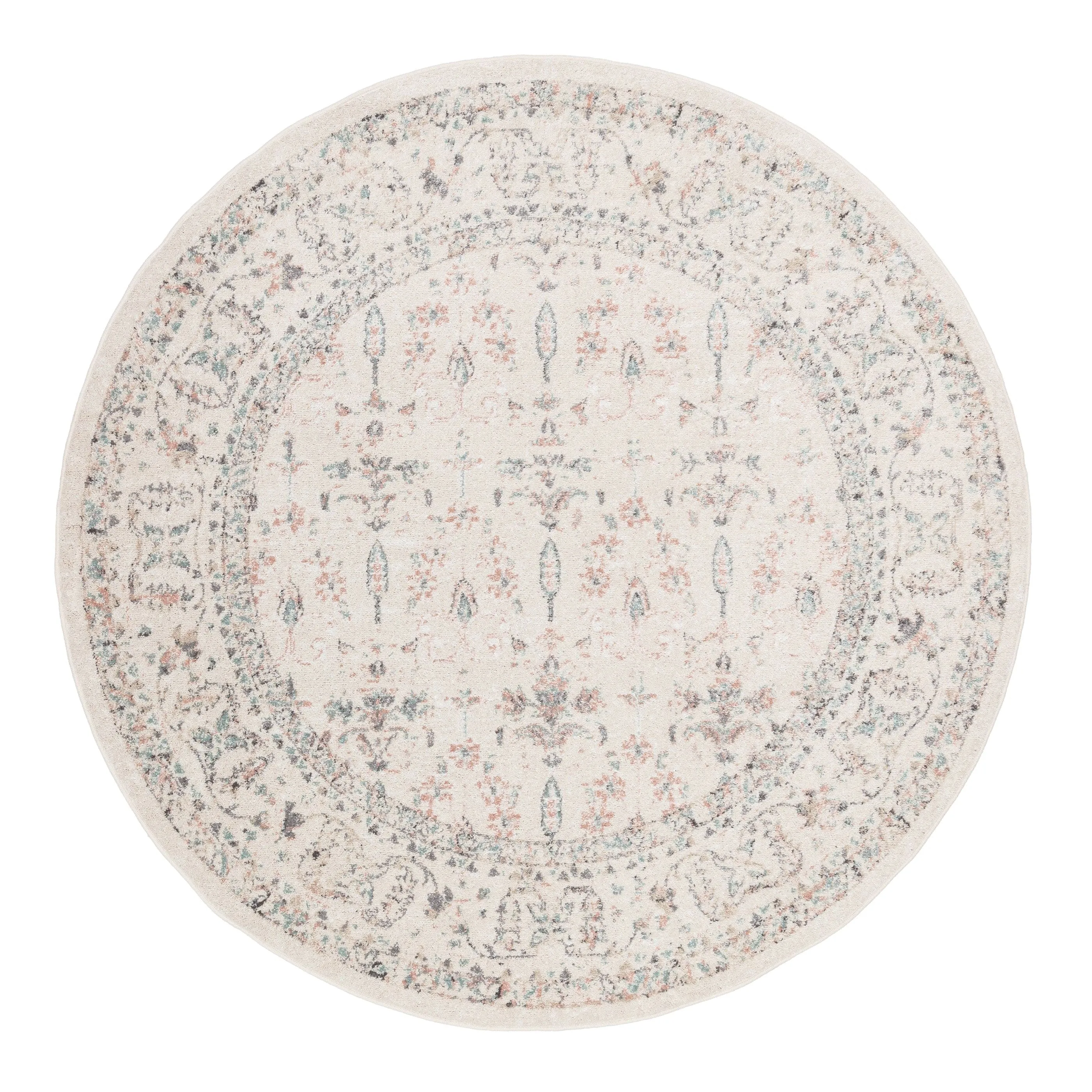 Maplewood Cream and Pink Traditional Round Rugmodern color block patchwork rug