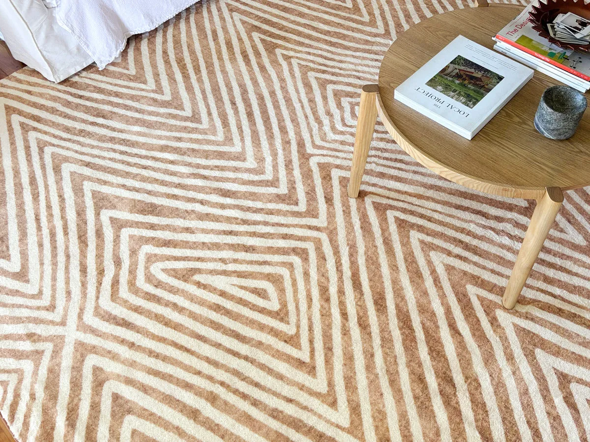 Margaux Brown Beige Diamond Tribal Pattern Washable Rug *NO RETURNS UNLESS FAULTY