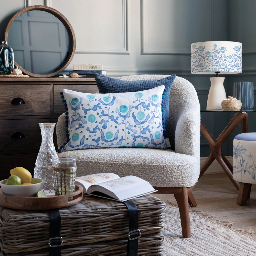 Mariani Printed Pom Pom Cushion Cobalt