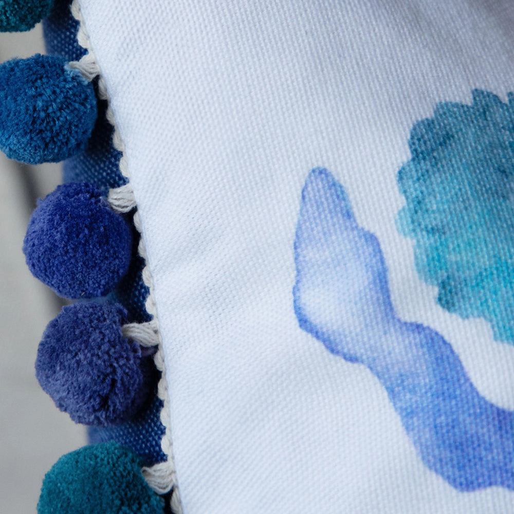 Mariani Printed Pom Pom Cushion Cobalt
