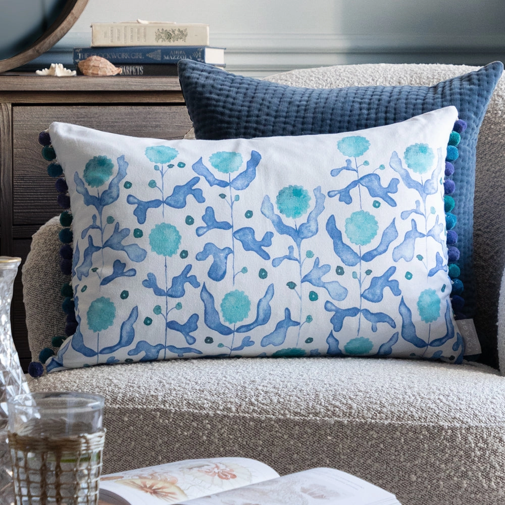 Mariani Printed Pom Pom Cushion Cobaltbedding sets ,throw blankets 
