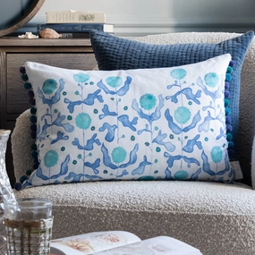Mariani Printed Pom Pom Cushion Cobaltbedding sets ,throw blankets 