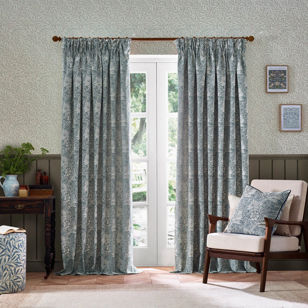 Marigold Floral Jacquard Pencil Pleat Curtains Indigo