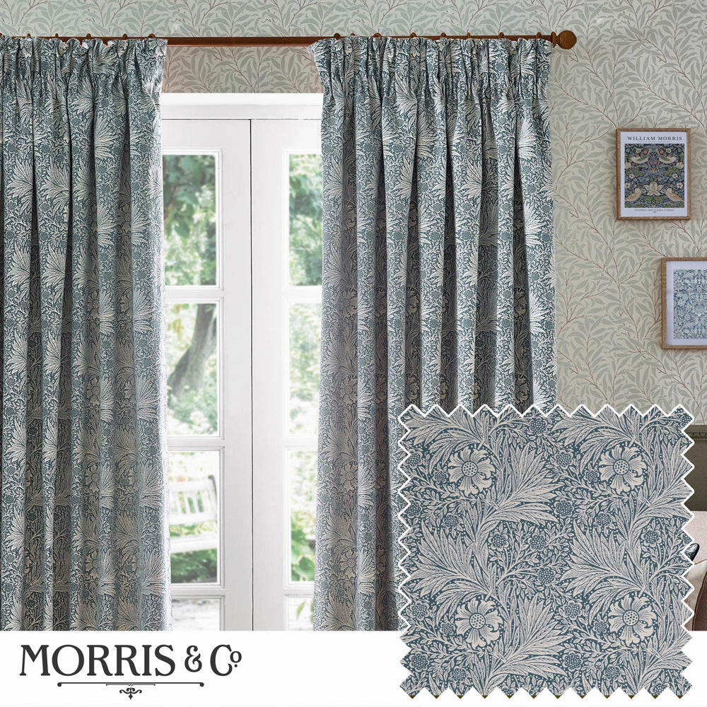 Marigold Floral Jacquard Pencil Pleat Curtains Indigobedding sets ,throw blankets 