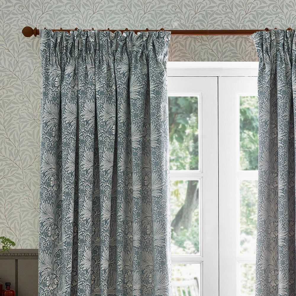 Marigold Floral Jacquard Pencil Pleat Curtains Indigo