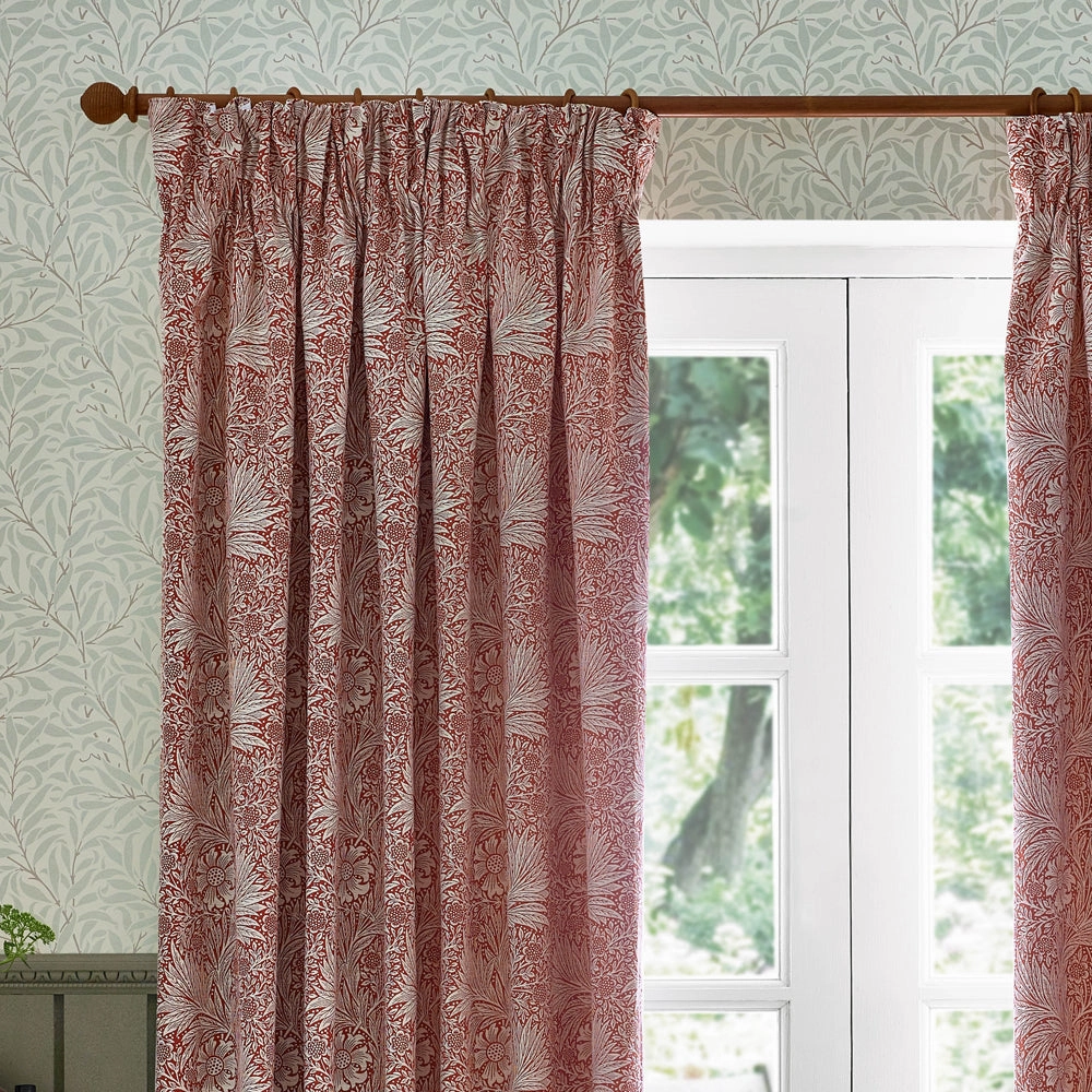 Marigold Floral Jacquard Pencil Pleat Curtains Russet