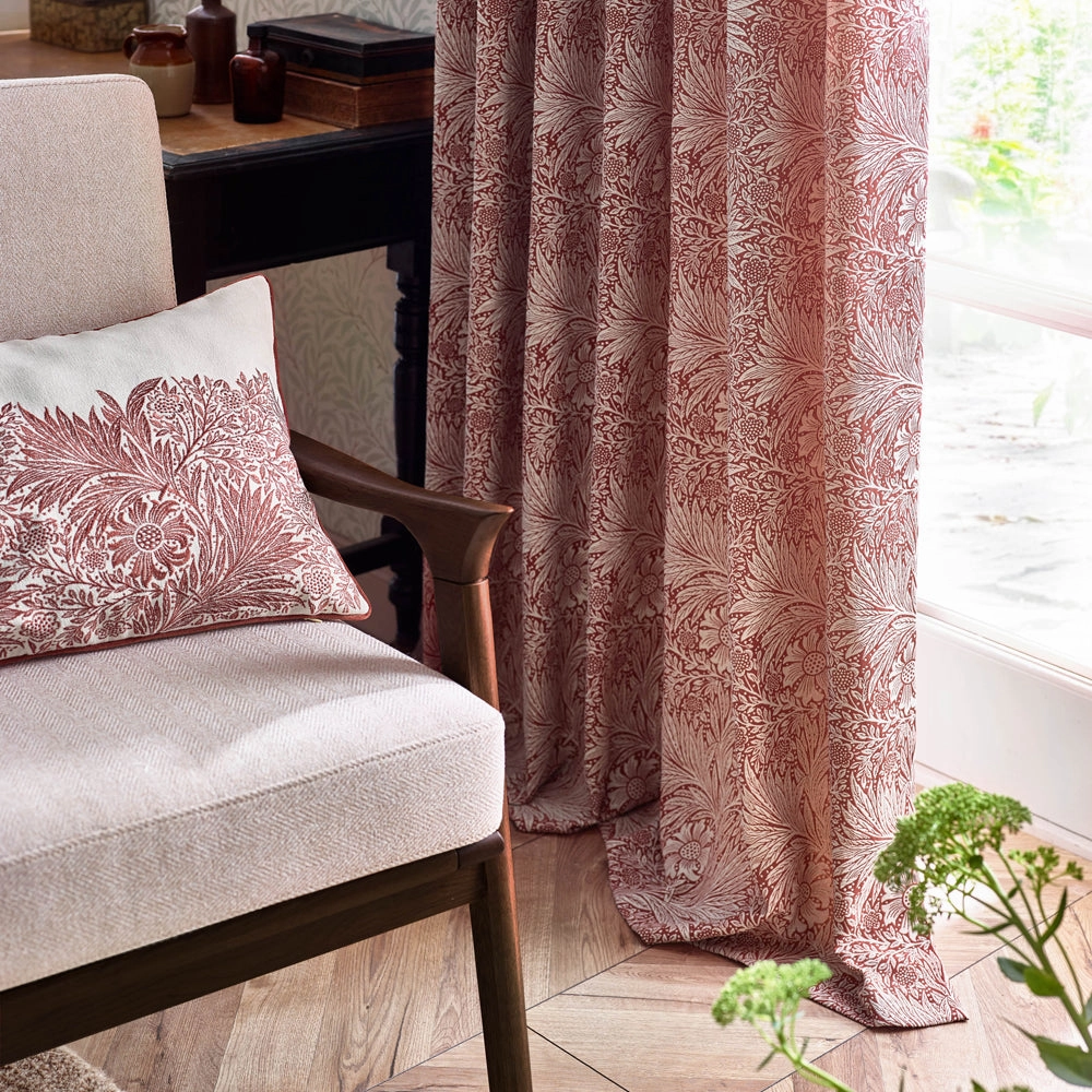 Marigold Floral Jacquard Pencil Pleat Curtains Russet