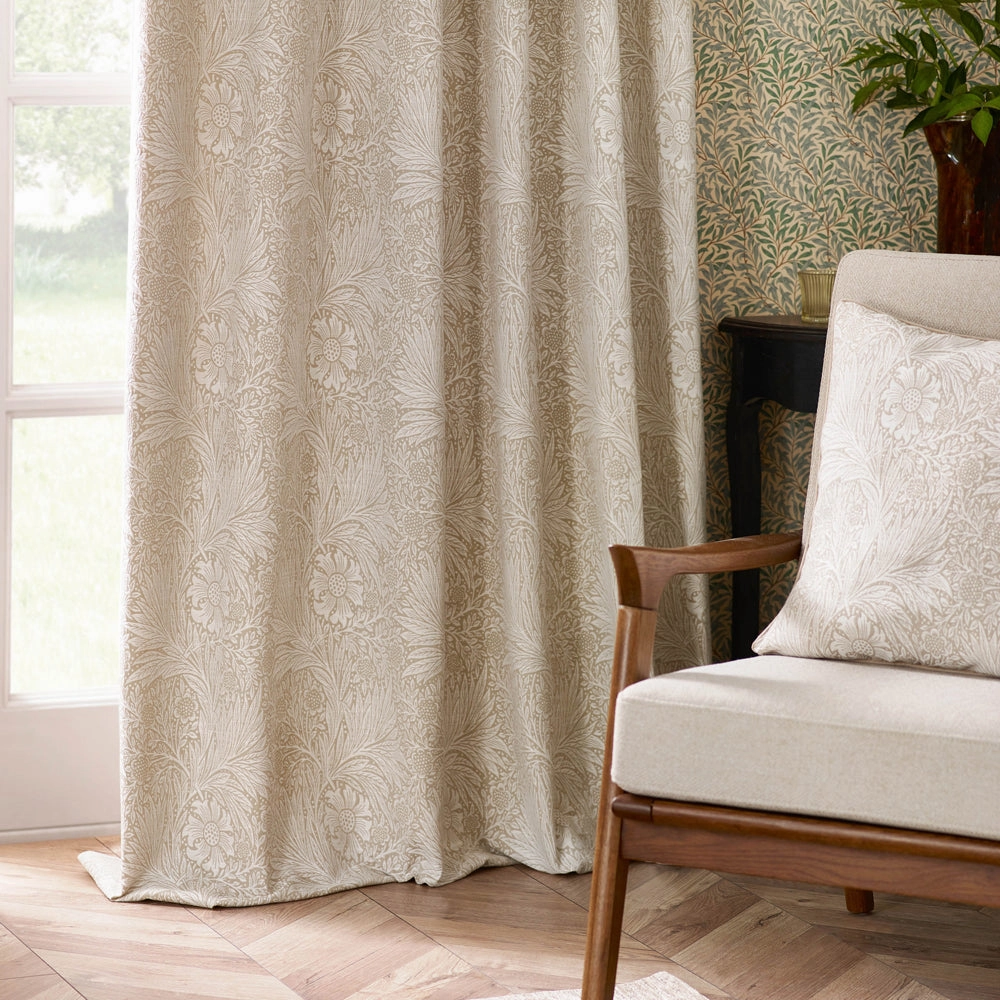 Marigold Floral Jacquard Pencil Pleat Curtains Stone