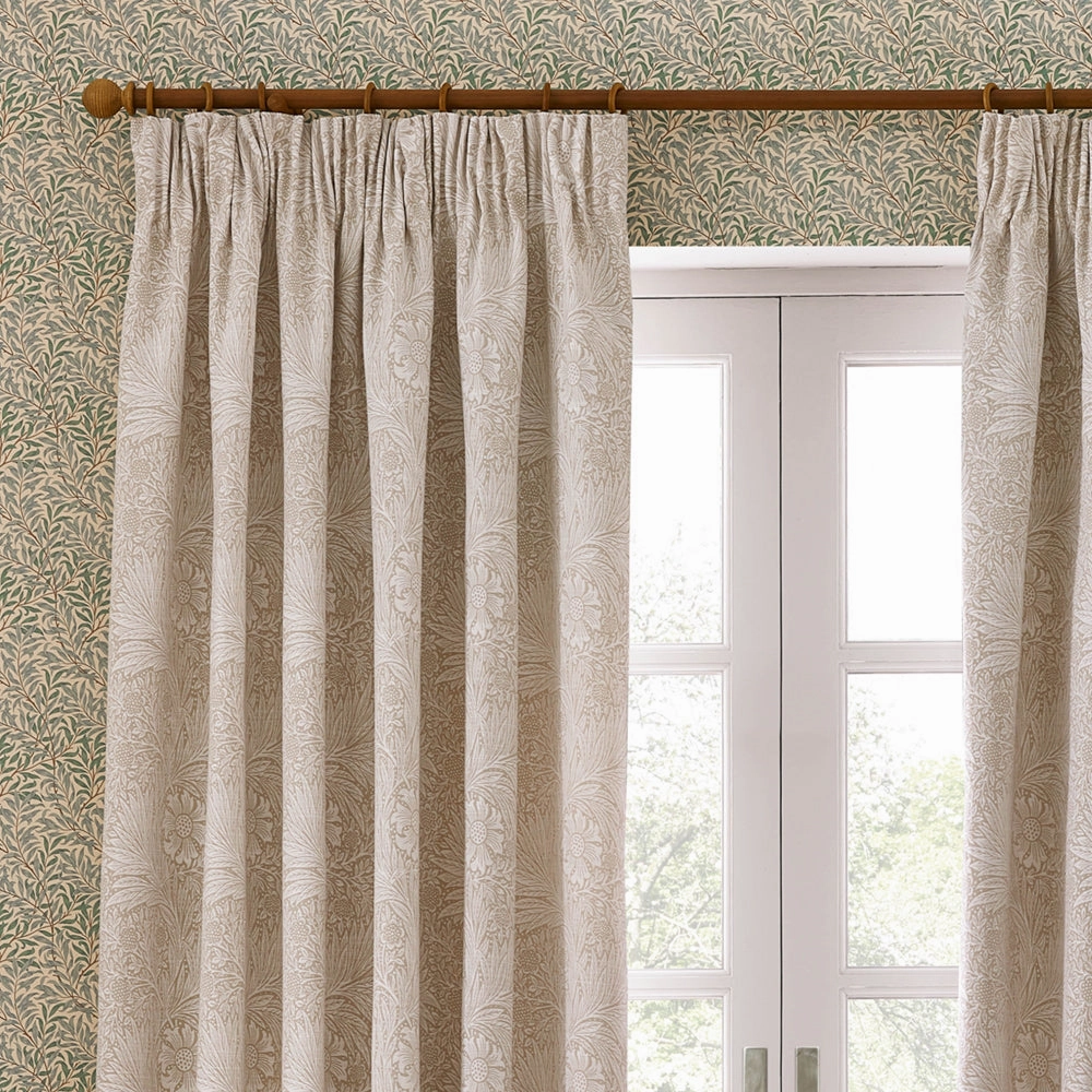 Marigold Floral Jacquard Pencil Pleat Curtains Stone