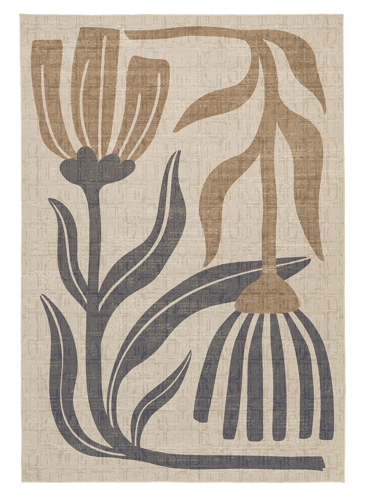 Marzon Beige and Brown Botanical Washable Rugmodern color block patchwork rug