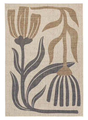 Marzon Beige and Brown Botanical Washable Rugmodern color block patchwork rug