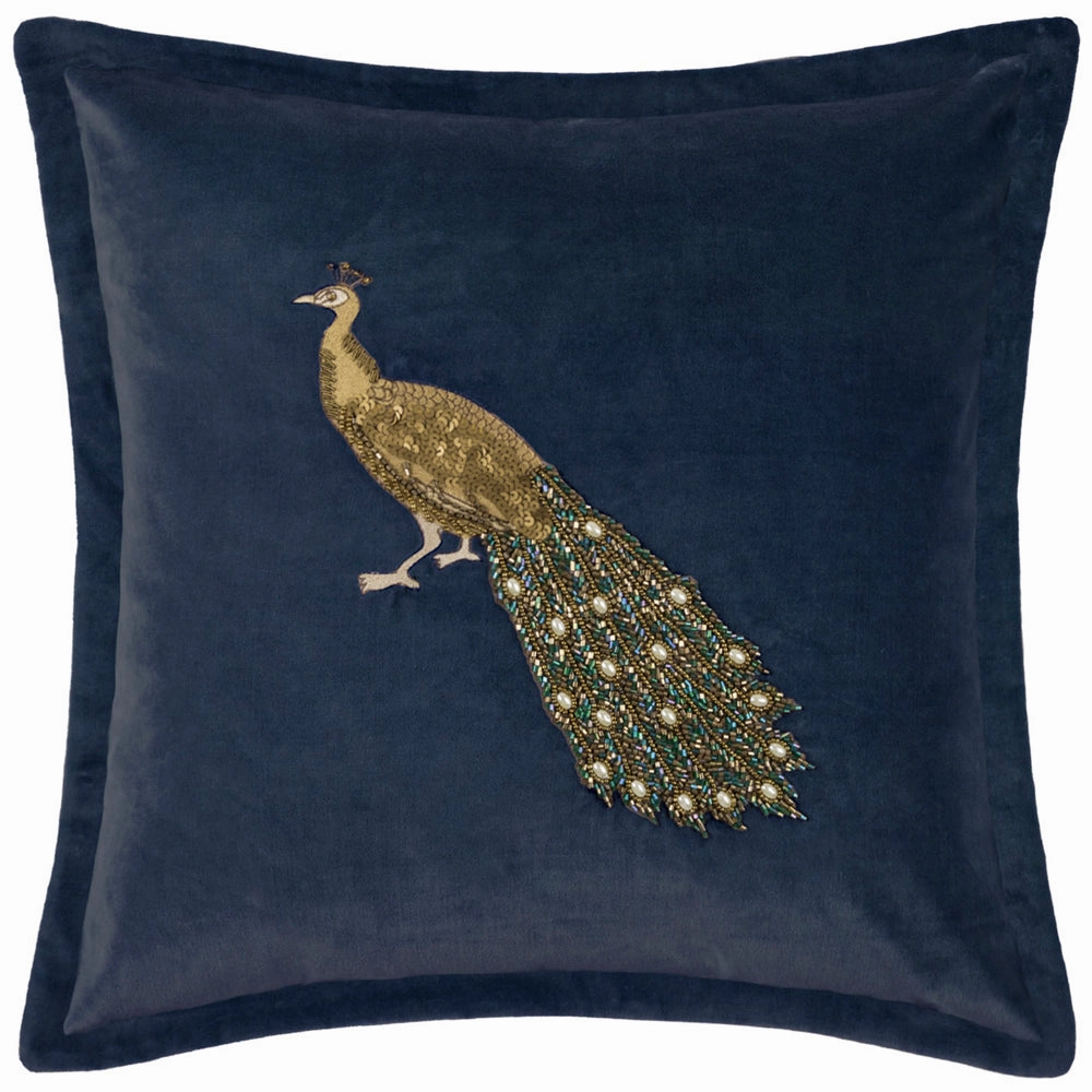 Mayura Embroidered Feather Cushion Midnight