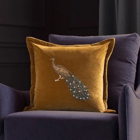Mayura Embroidered Feather Cushion Mustardhome decor ,wall decor 