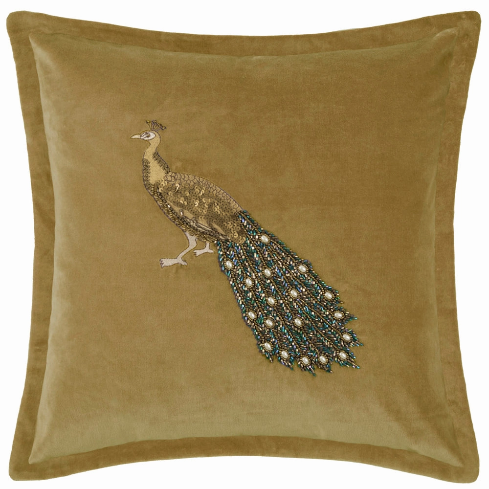 Mayura Embroidered Feather Cushion Mustard