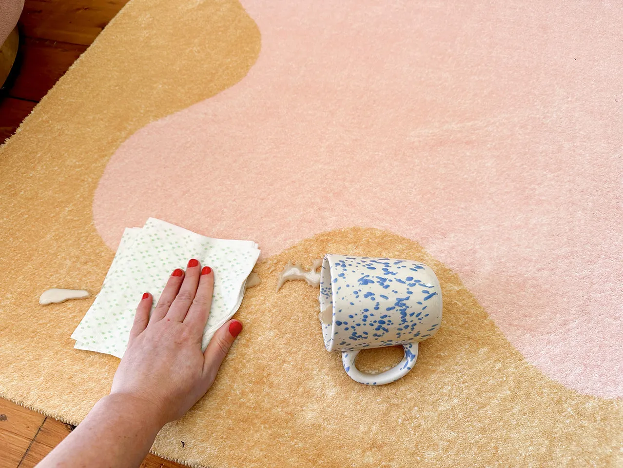 Melody Pink and Yellow Wiggle Bordered Washable Rug