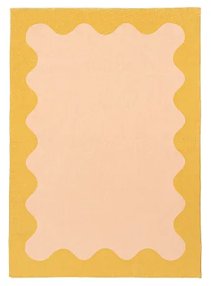 Melody Pink and Yellow Wiggle Bordered Washable Rugmodern color block patchwork rug