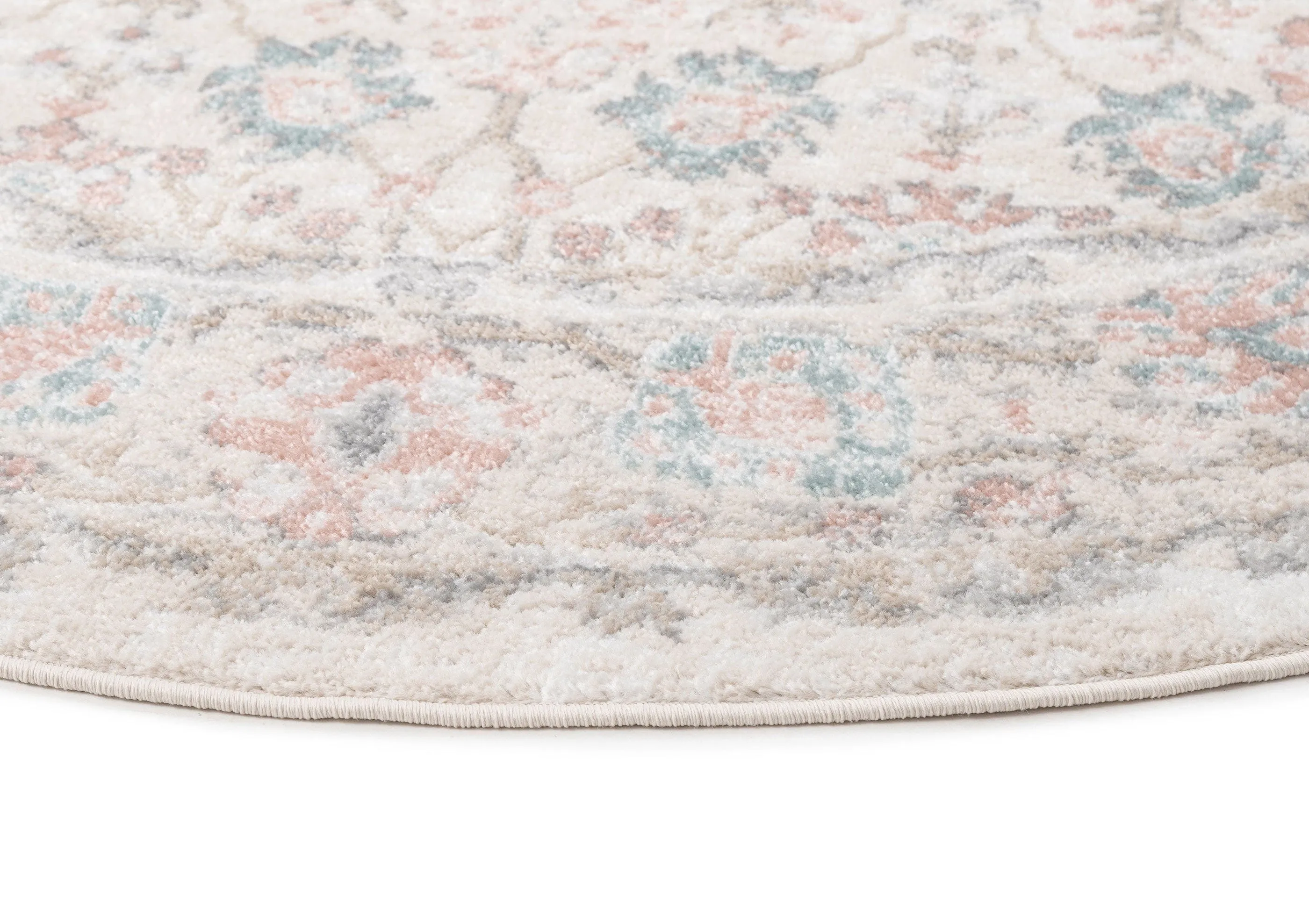 Melrose Cream and Pink Traditional Round Rug