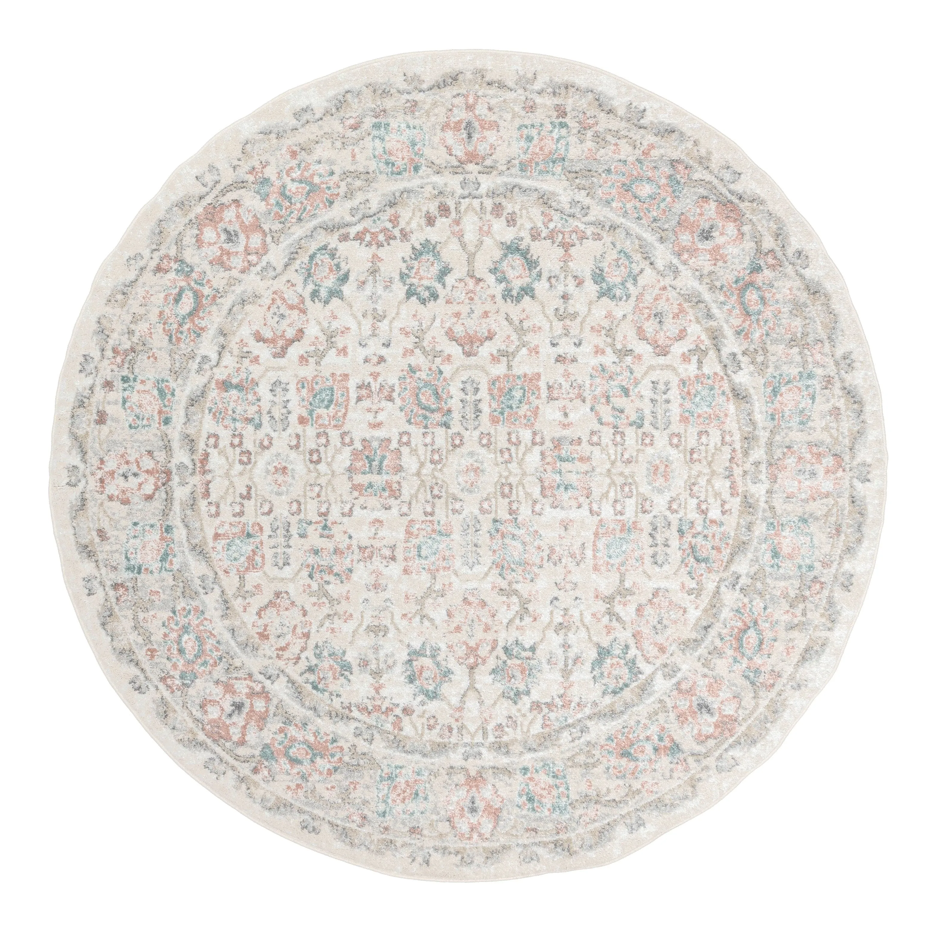 Melrose Cream and Pink Traditional Round Rugmodern color block patchwork rug