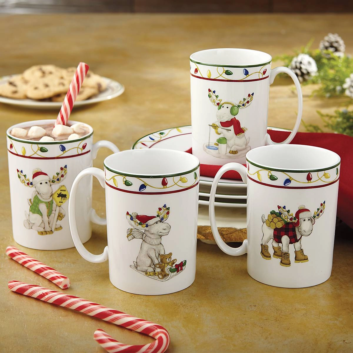 Merry Marcel Moose Mugs - Set of 4