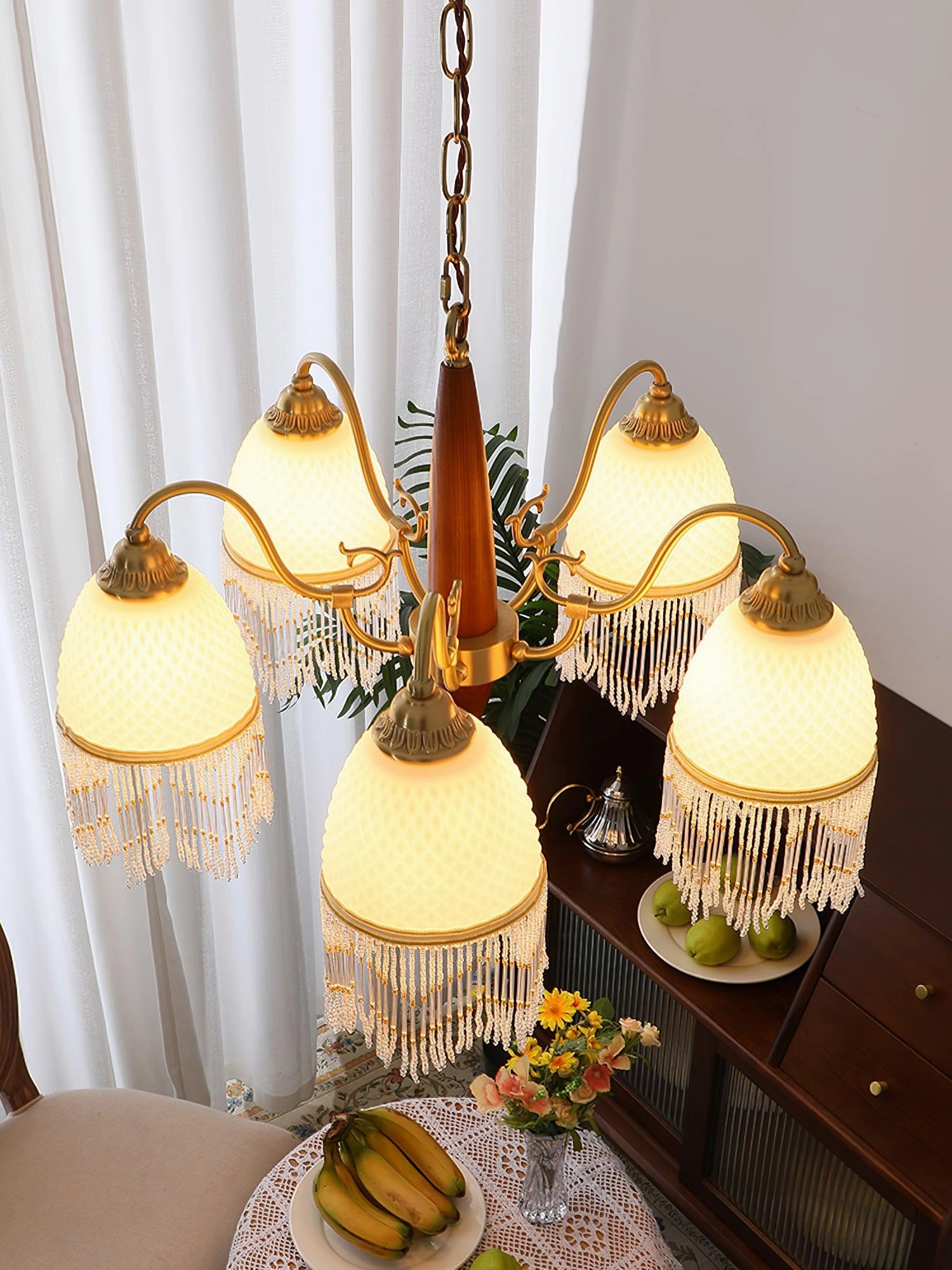 Mesh Tassel Glass Chandelier