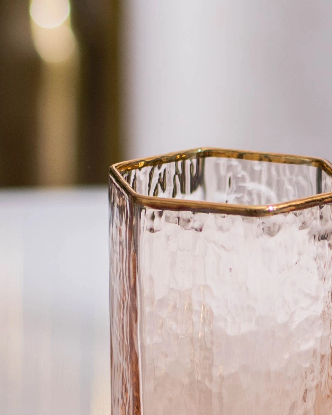 Meteor Hammer Pattern Tumbler Golden Trim Glass - Set of 2
