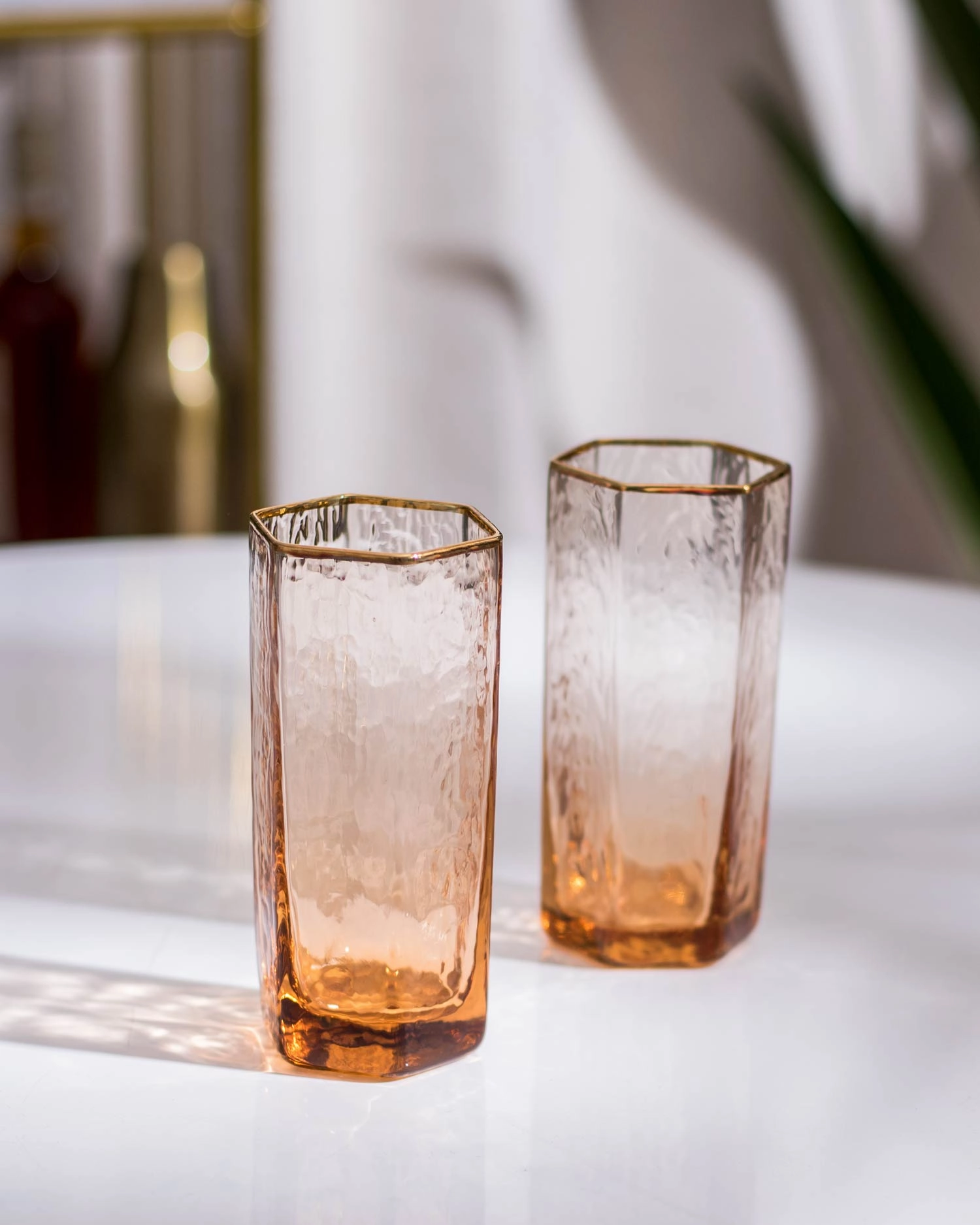 Meteor Hammer Pattern Tumbler Golden Trim Glass - Set of 2modern kitchen decor ,kitchen dinner set ,dinnerware 