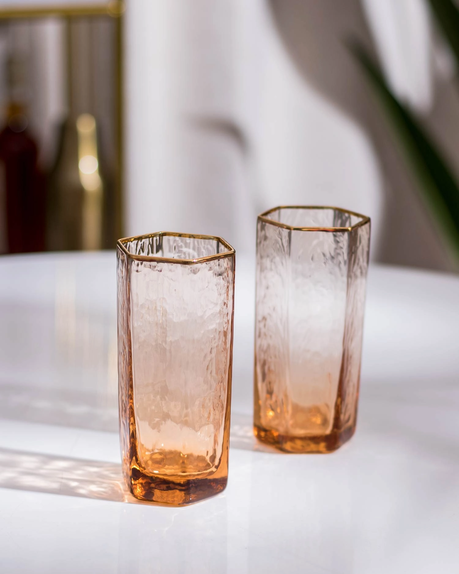 Meteor Hammer Pattern Tumbler Golden Trim Glass - Set of 2